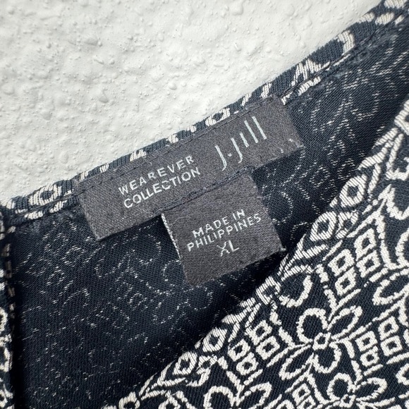 J‎ Jill WearEver Collection Black White Geometric Print Long Sleeve Tunic Top XL - Picture 2 of 8
